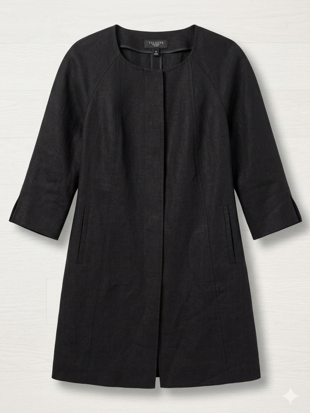 Talbots Pure Irish Linen Petite Black Retro Single Button Coat Sz P
